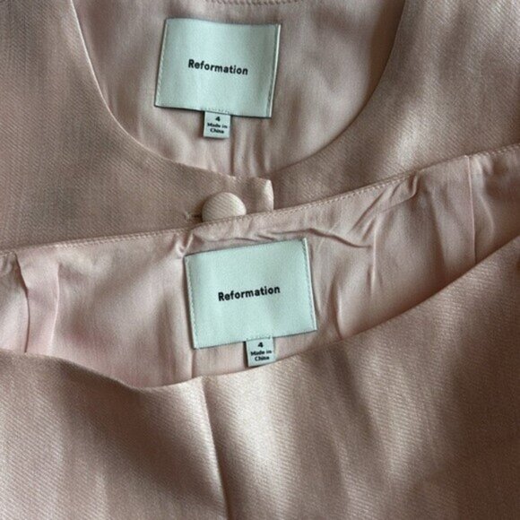 NEW Reformation Mika Two Piece Skirt Set Bubblegum Pink Sheen | US 4 UK 8 - Picture 7 of 16